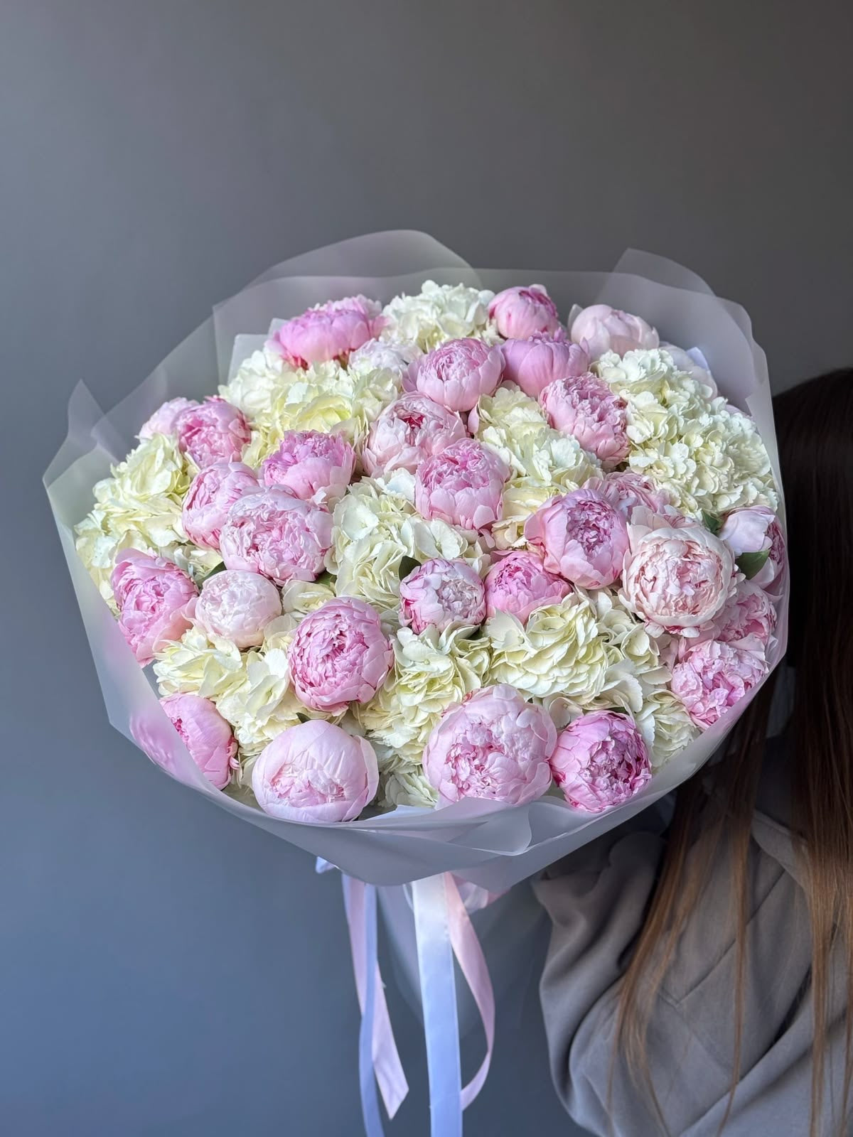 pink peonies and hydrangeas